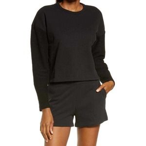 Jason Scott French Terry Drop Shoulder Crop Reverse Sweatshirt Crew Black Sz XS